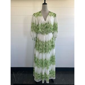 Taylor Floral Tiered Green & White Maxi Dress Size 20W NWT